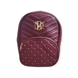Badgley Mischka Maroon Quilted Backpack with Gold Accents